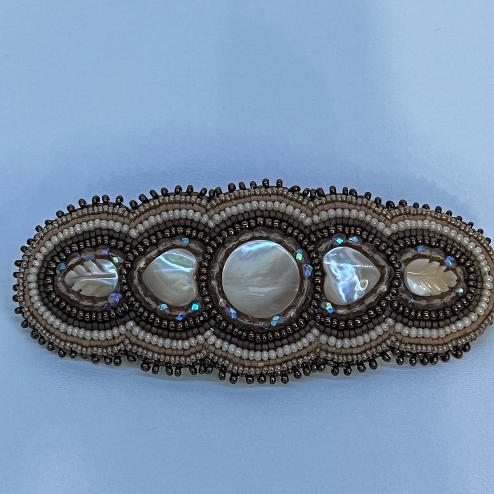 Handmade Alaska Native Beaded Barrette with Mother of Pearl